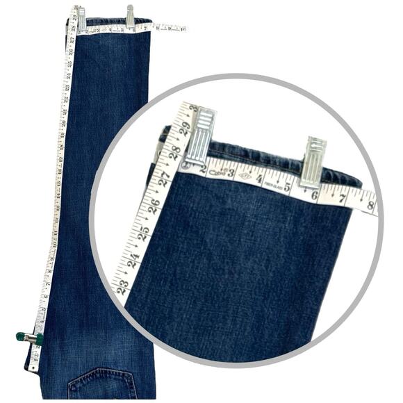 AEO Jeans Slim Straight Low Rise Men 30x29** Blue Fade Whiskers Stacks Casual - Picture 13 of 16